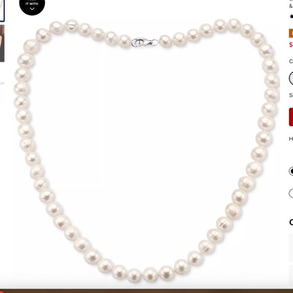 NWT - Macy's Effy Collection Cultured Freshwater White Pearl Necklace 18" - Picture 3 of 11